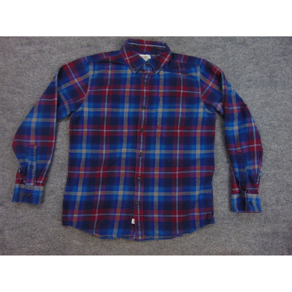 Blake Shelton Lands' End Flannel Shirt Mens Med Red Blue Plaid Long Sleeve - Picture 3 of 8